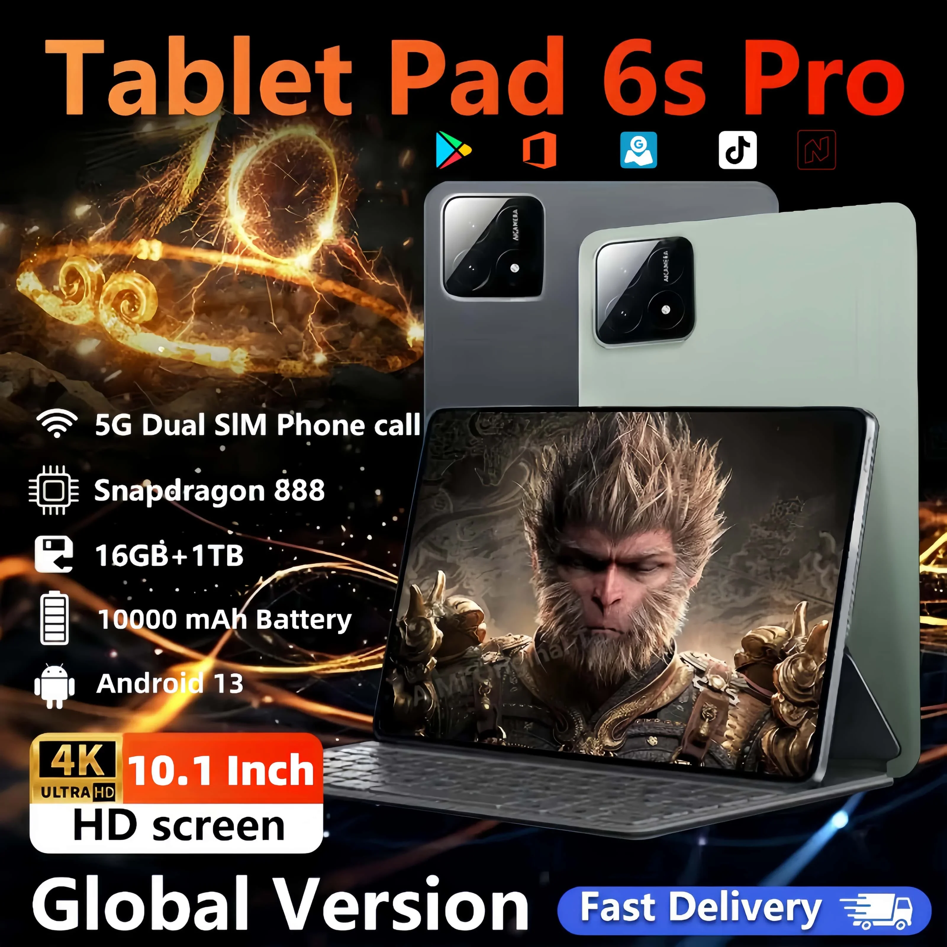 2024 Original Global Version Pad 6S PRO Tablets Android 13 16GB+1T 10.1 Inch Snapdragon 888 5G Dual SIM PhoneCall WiFi Tablet PC