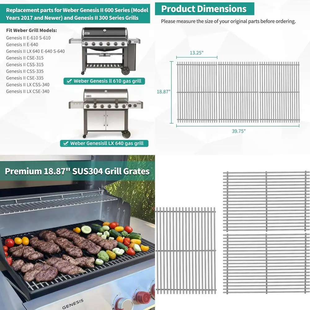 

Набор из 3 решеток для гриля из нержавеющей стали для газовых грилей 18.875