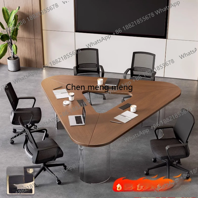 Light luxury solid wood conference training table Modern simple triangle negotiation table Reception table High-end