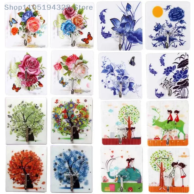 1 قطعة خطاف لاصق مقاوم للماء متين لون عشوائي إطار صورة سلس وشماعة تخزين المطبخ