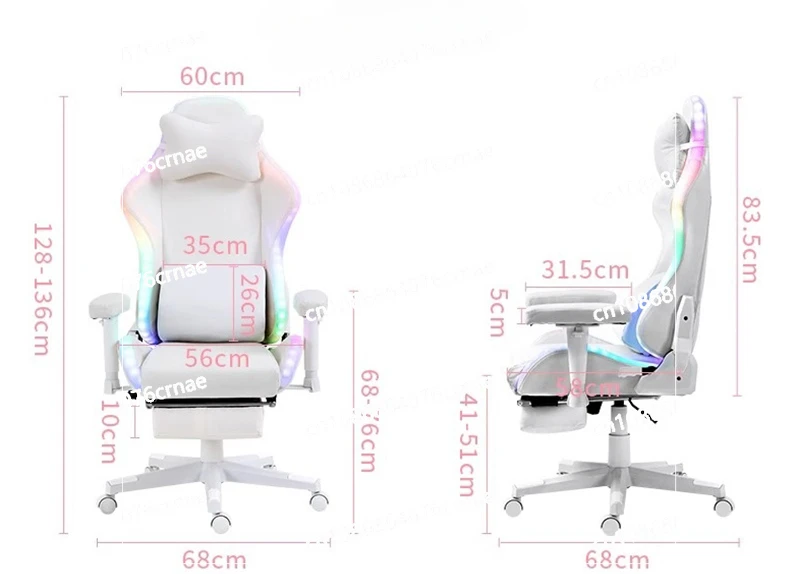 New Upgrads Adjustable Lift Gaming Chair Cute Anime Print with LED Light Home Computer Office Chair Anchor Live Gamer Chair