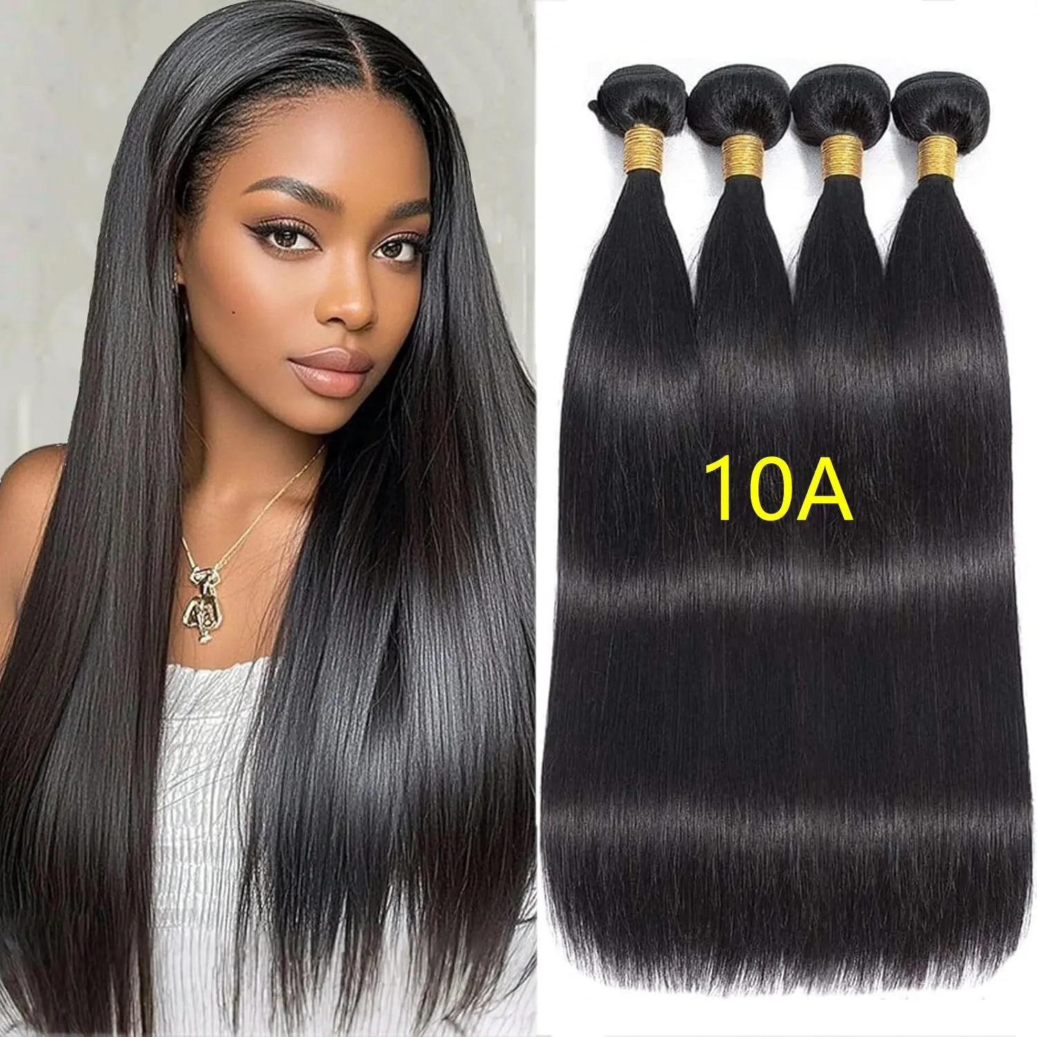

10A 20A Straight Bundles Human Hair 100% Straight Human Hair Weave 1/3/4 Bundles Natural Black Color