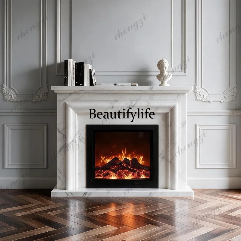 Fireplace decorative cabinet imitation marble French, living room electronic simulation fire TV integrated