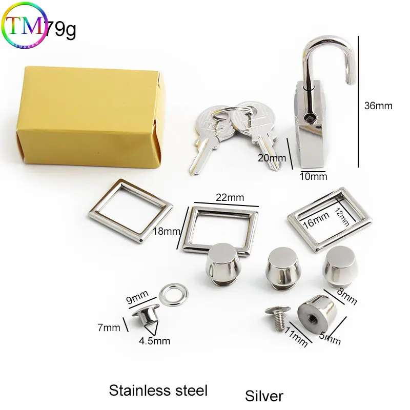 Gold Silver Stainless Steel Metal Rectangle Hanger Clasp Locks For DIY Craft Handbags Purse Bags Buckles Hardware Accessories