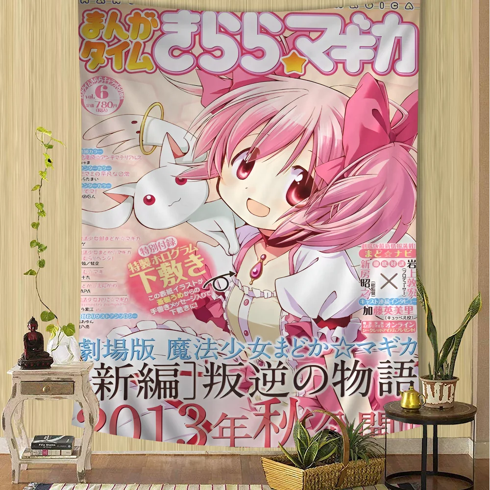 VIKAMA Magical Girl Magazine Tapestry Wall Hanging Home Decor for Bedroom Living Room Dorm Cute White Rabbit Japanese