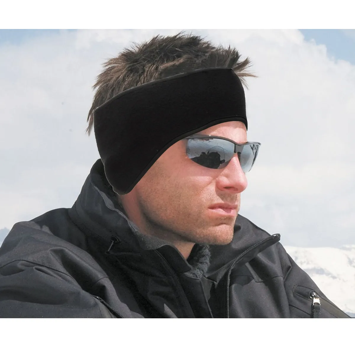 

Черная теплая повязка на голову из двухслойного флиса и полиэстера, эластичная, с защитой ушей, влагоотводящая, совместима с приспособлением для хвоста, для катания на лыжах