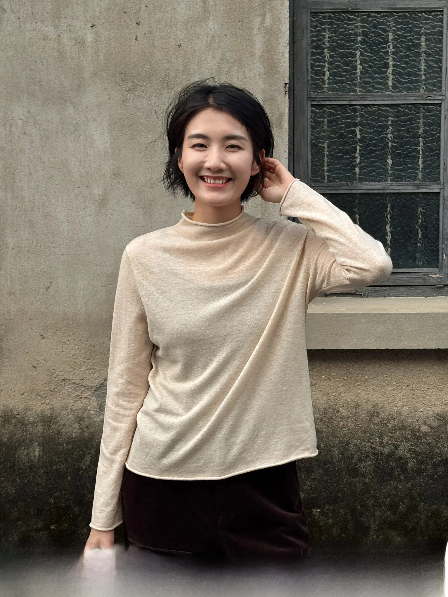 

Langqing Tong Women's Wool Blend Base irt f High Collar Slim Fit Knitted Top Casual Sle Inner Wear Roll up Sve
