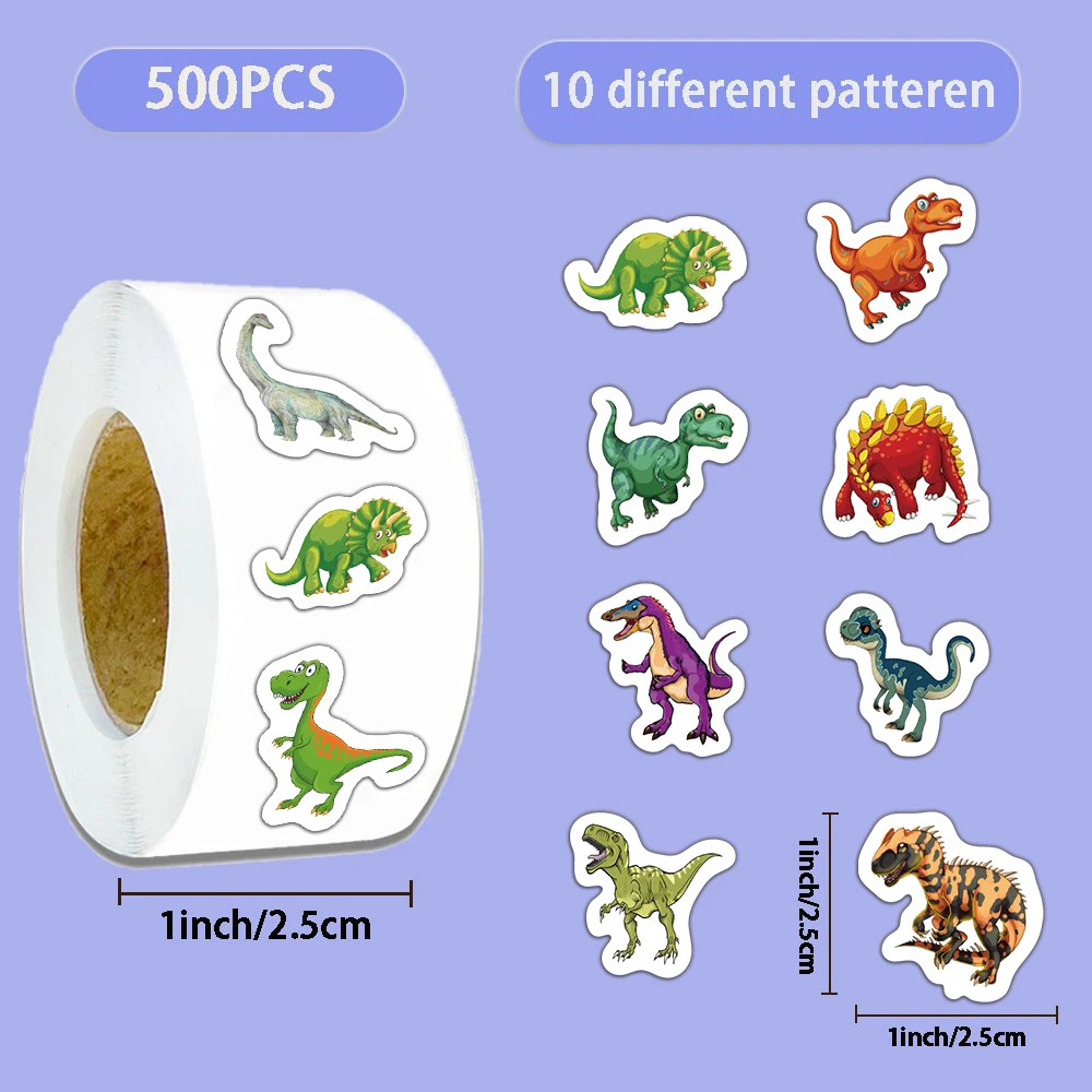 500PCS Creative Explosive Dinosaur Roll Stickers Decorative Gift Series Labels Notebook Adhesive Waterproof Stickers