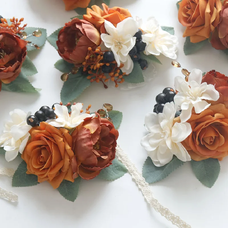 2433 Trouwbloem Boeket Kunstbloemencake Sierbloem Nep Bloem Groothandel Corsage Handed Flower Caramel Sinaasappel