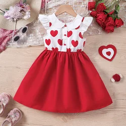 Kids Casual Dress for Girls Clothes Summer New Toddler Red Heart Print Sleeveless A-line Princess Dress Fashion Children 2-8Y