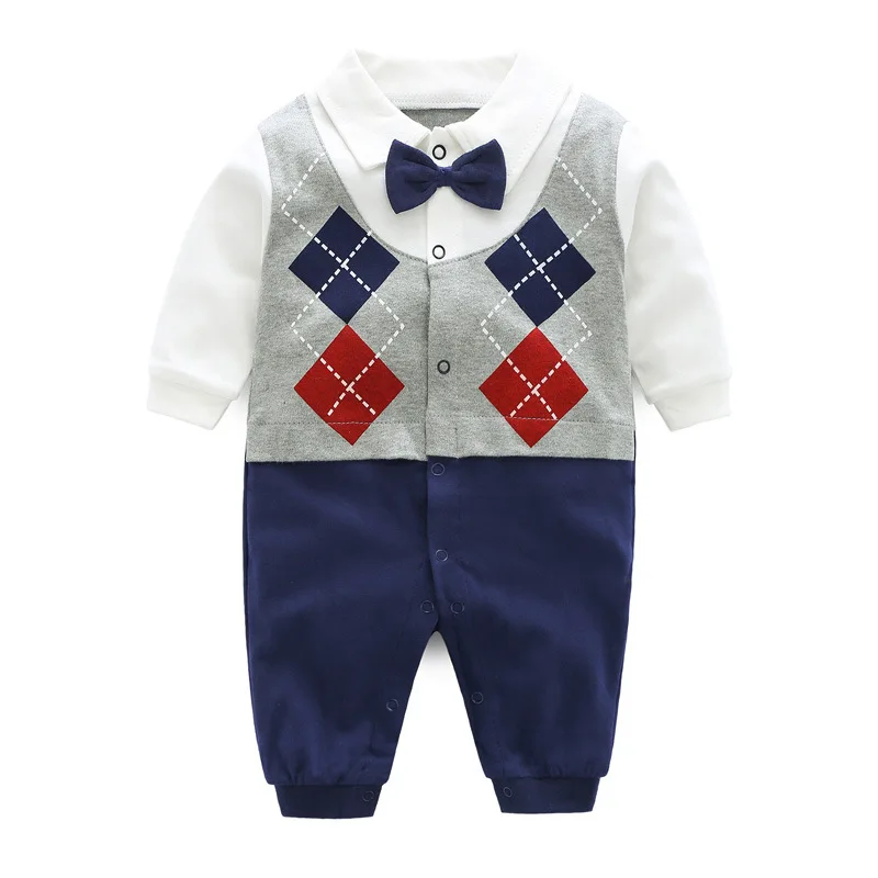 

2026 Toddler Girls Rompers Argyle Bow Kids Baby Boys Bodysuits Newborn Boys Spring Jumpsuits Infant Boys Overalls Little Onesie
