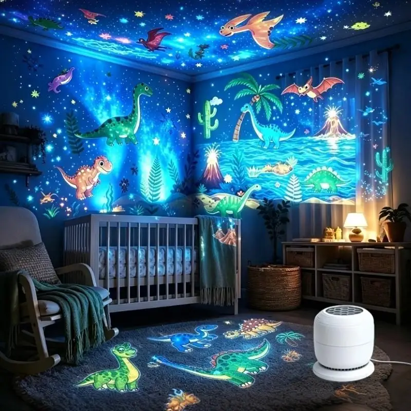 Dinosaur Projector Night Light 360 Degree Rotation Multi Patterns Dimmable for Kids Birthday Gifts Slumber Party Room Decoratio