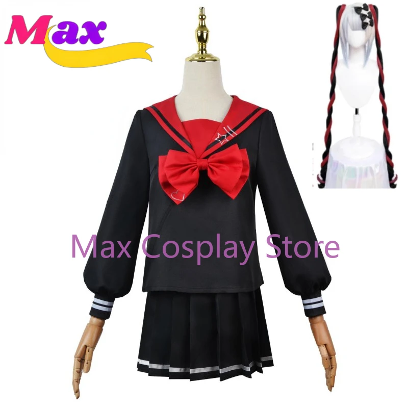 

Max Game Rain KAngel Ame OMG Kawaii Angel NEEDY GIRL OVERDOSE Cosplay Costume Wig Anime Black Red Sailor Uniform Halloween Suit