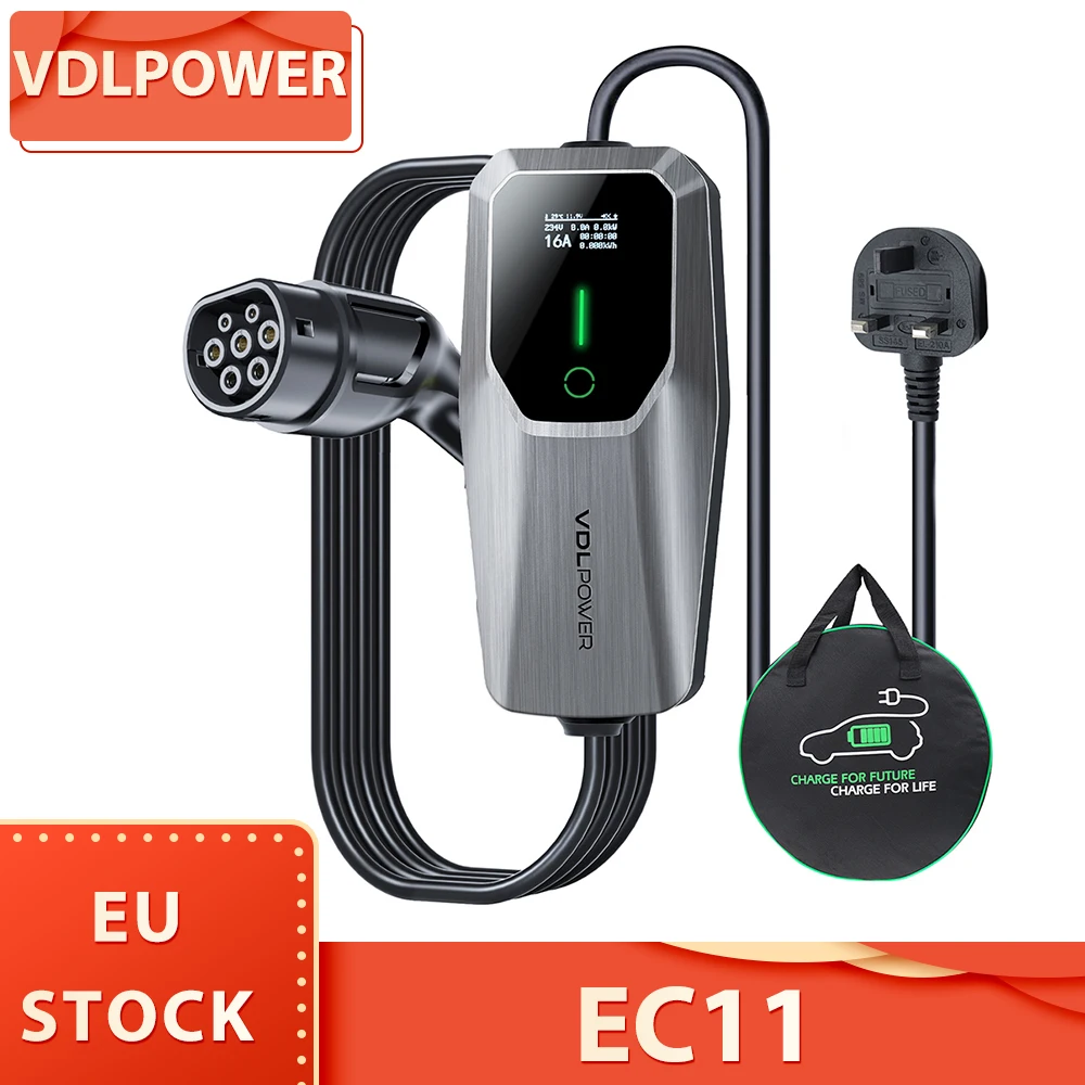 VDLPOWER EC11 Portable EV Charger, 3.6KW Fast Charging, 16A Max Current, 2-Pin EU Schuko Plug, 5m Charging Cable IP65 Waterproof