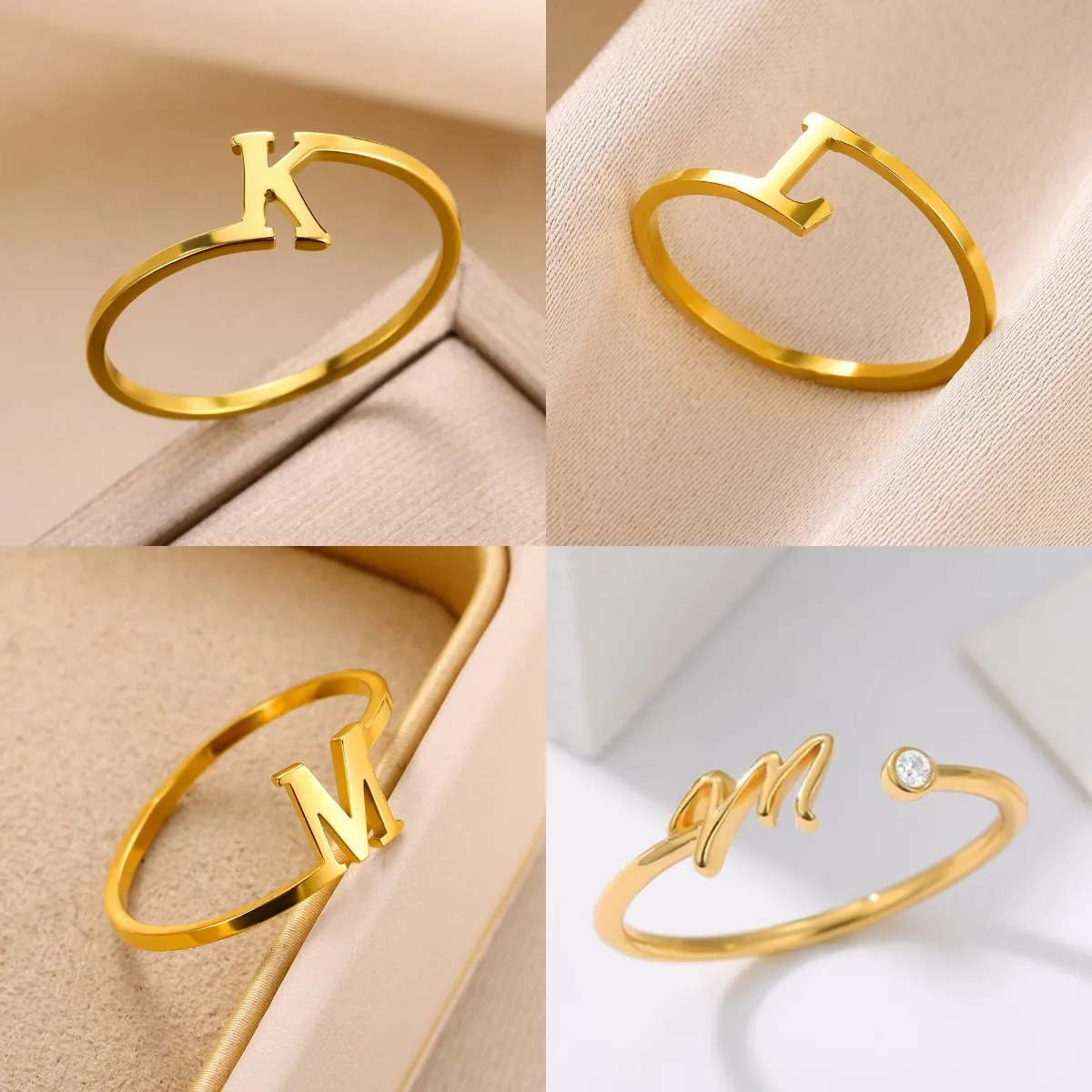 Minimalistische 26-Buchstaben-Ringe für Frauen, goldfarben, Edelstahl, erste wasserdichte Ringe, klassischer Geburtstagsschmuck, kostenloser Versand