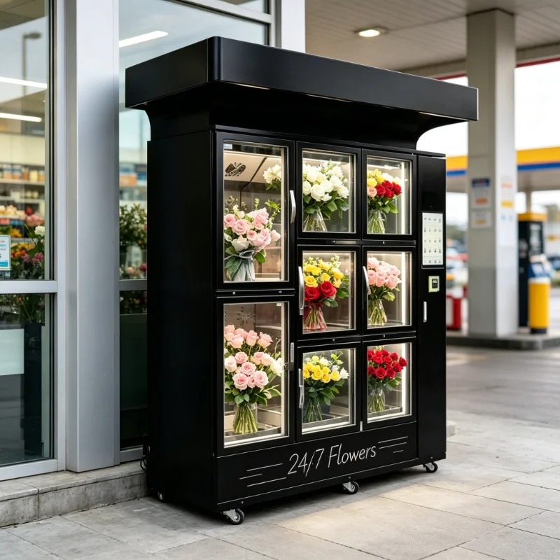 Flower Vending Machine Intelligent Automatic Monitoring Function Custom 22 Inch Touchscreen Cloud Based Cooling Compressor Unit
