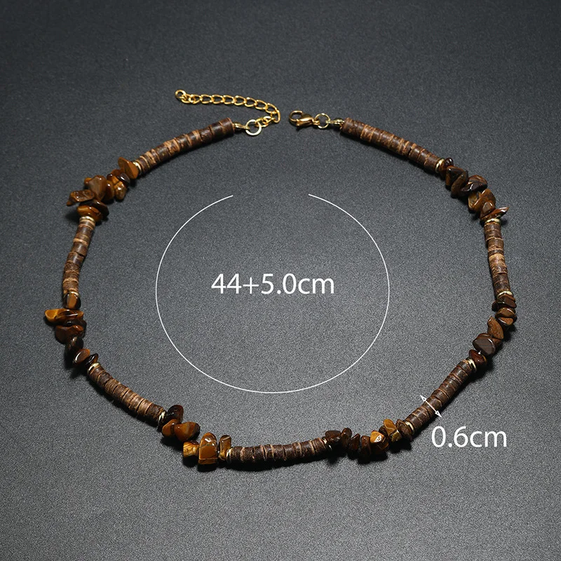 Casual Natural Wooden Necklace Men Apparel Accessories Irregular Stone Coconut Husk Bead 50cm Collar Joias Holiday Homme Jewelry