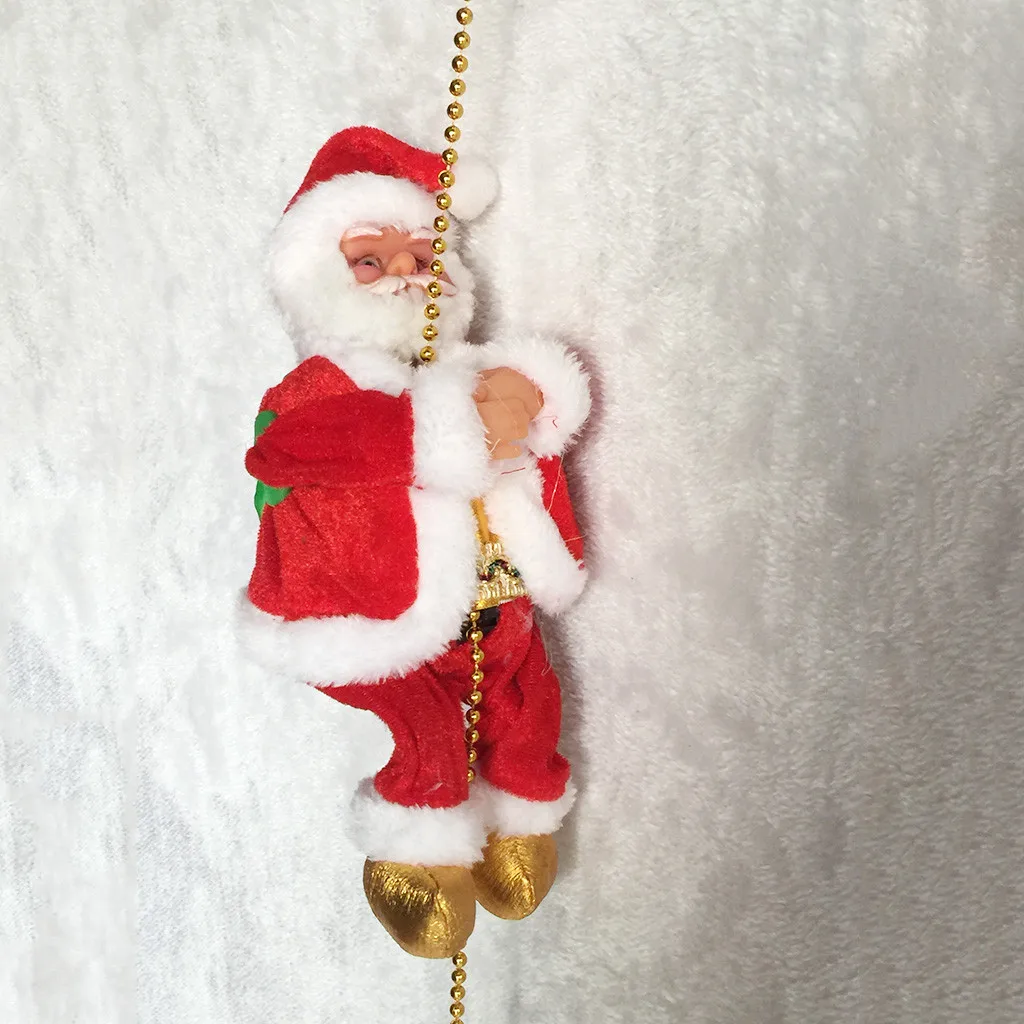 Santa Claus Climbing Beads Battery Operated Electric Climb Up and Down Climbing Santa with Light Music Christmas Decor Ornament