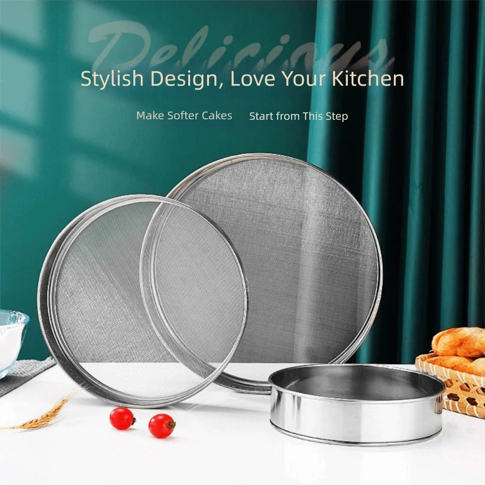 Round Flour Sieve Silver 15/20/25/30cm Flour Sifting Sieve Ultra-fine 60 Mesh Stainless Steel Mesh Flour Sifter Flour Sugar