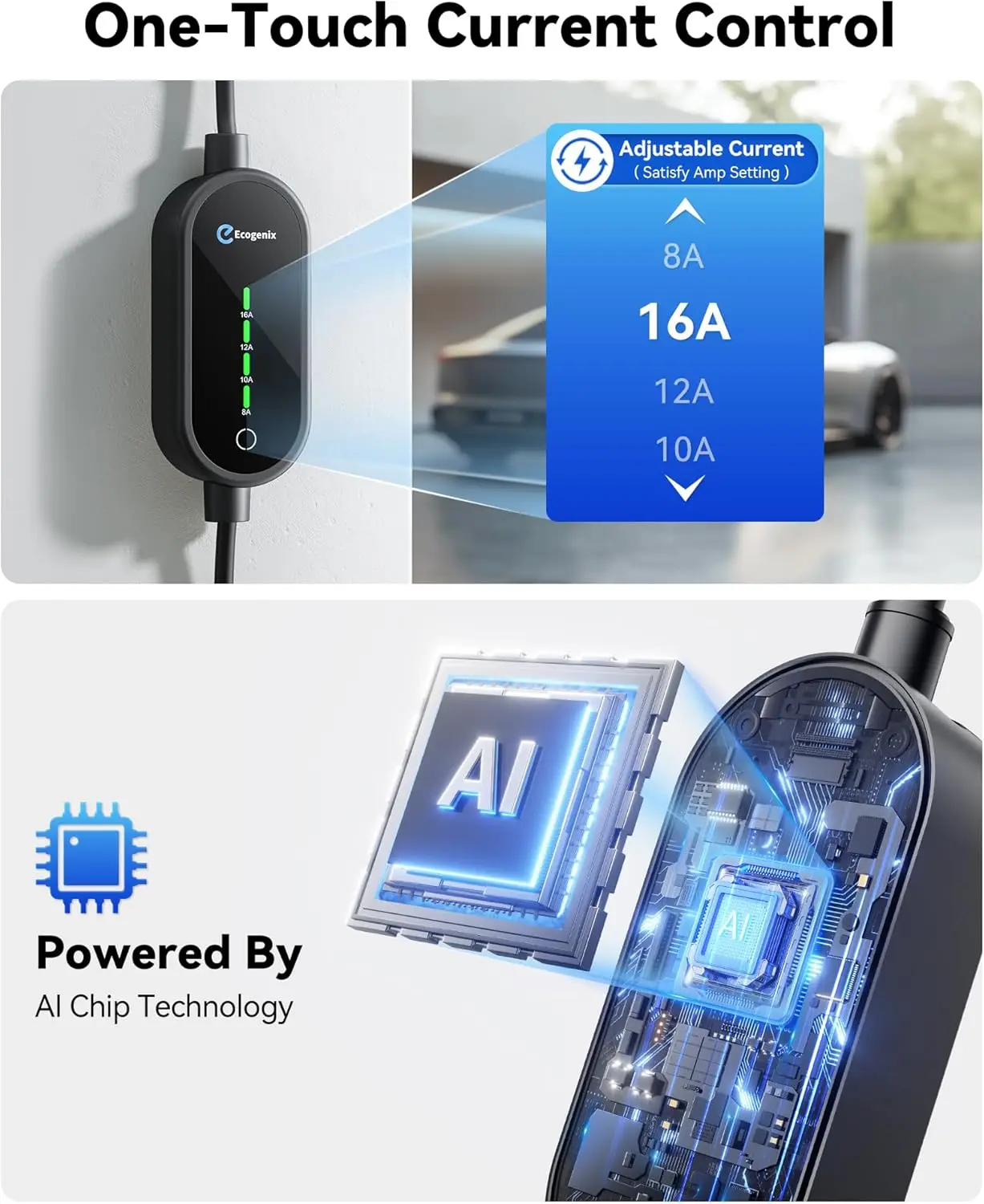 Level 1/2 EV Charger with Adjustable Current, Universal Compatibility for All J1772 EVs, 21ft Cable