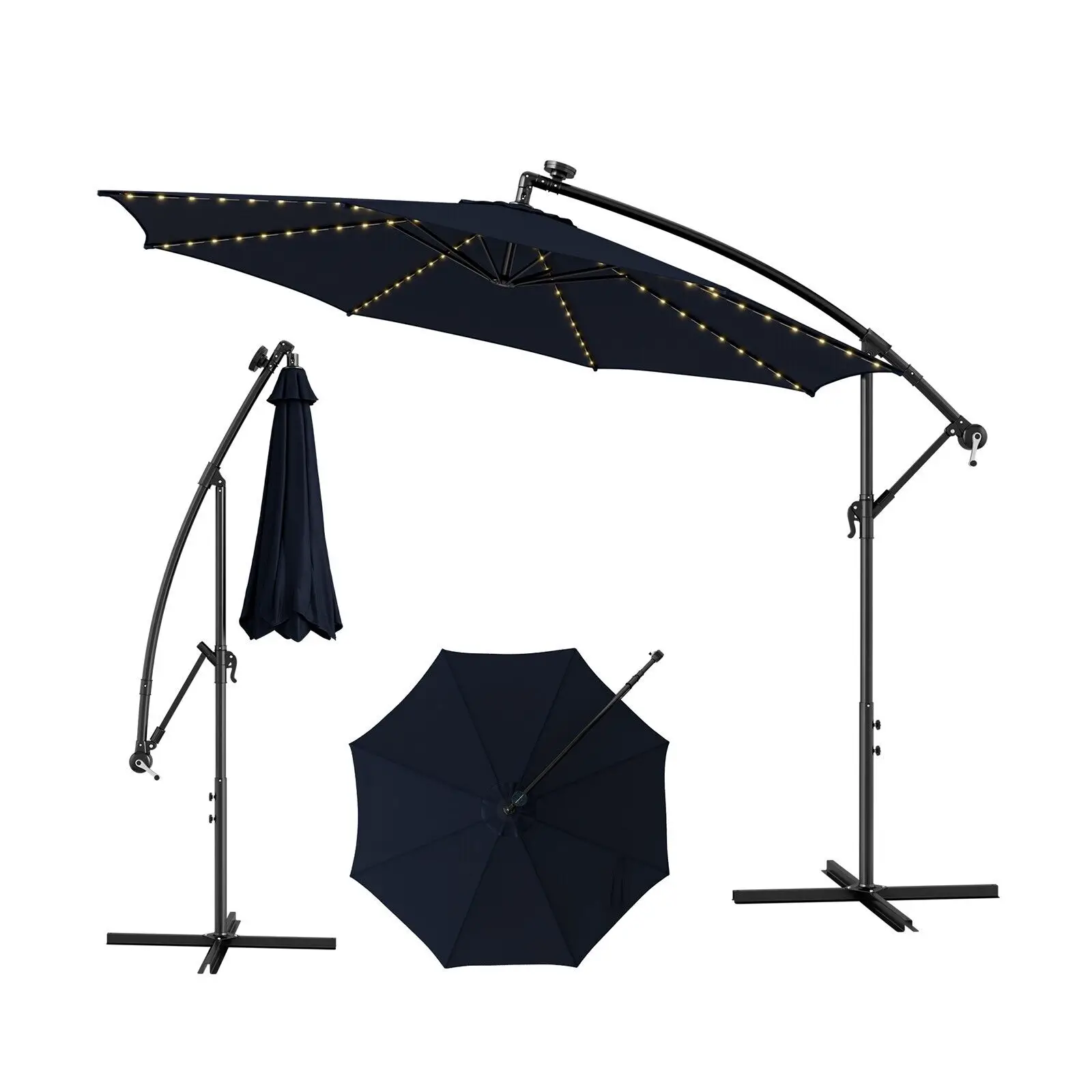 GOFLAME 303 cm Patio Solar-Lighted 112 LED Cantilever Offset Umbrella W/ Crank Tilt