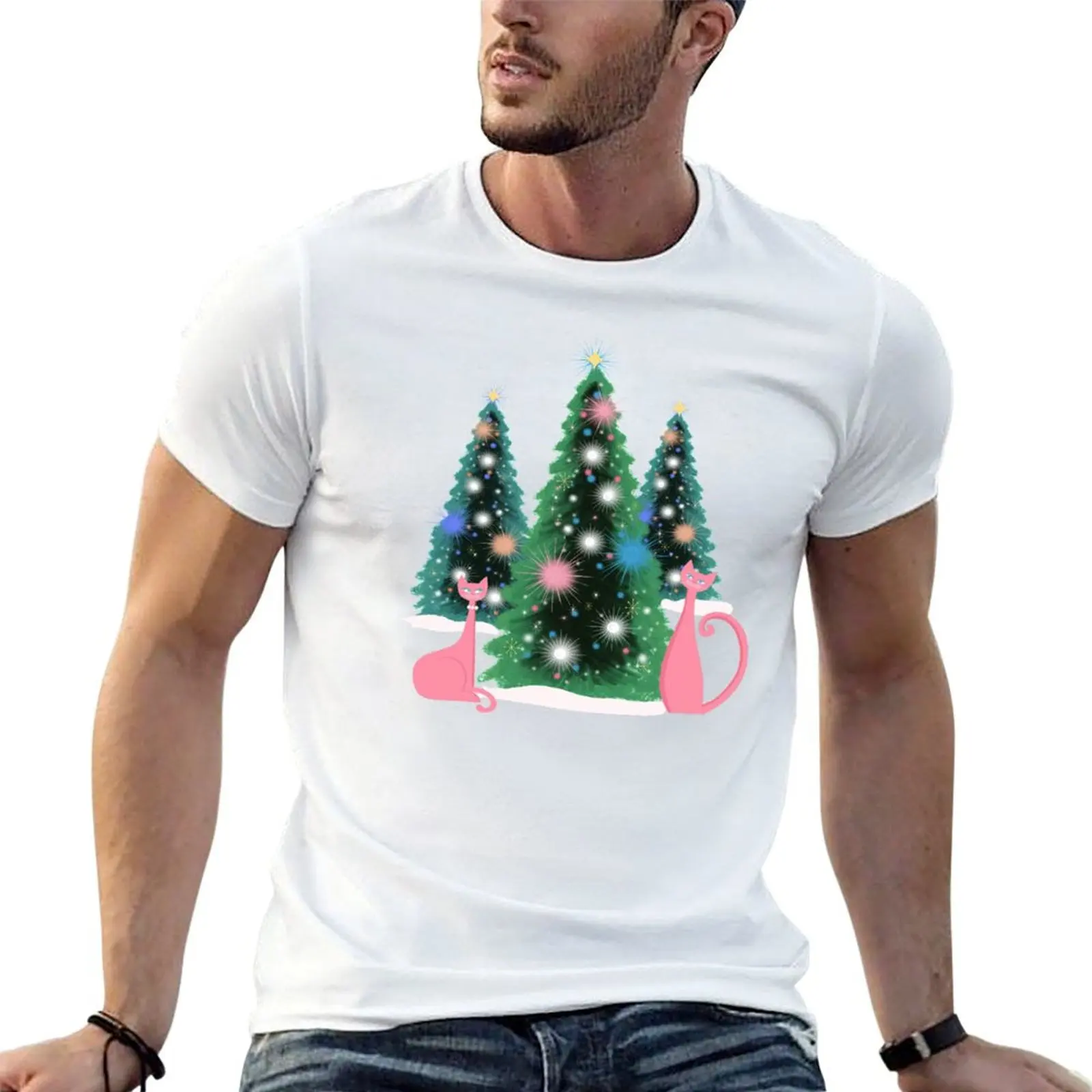 Pink And Perfect Kitty Cats In The Sparkling Snow T-Shirt Simple Trendy Casual T-Shirt