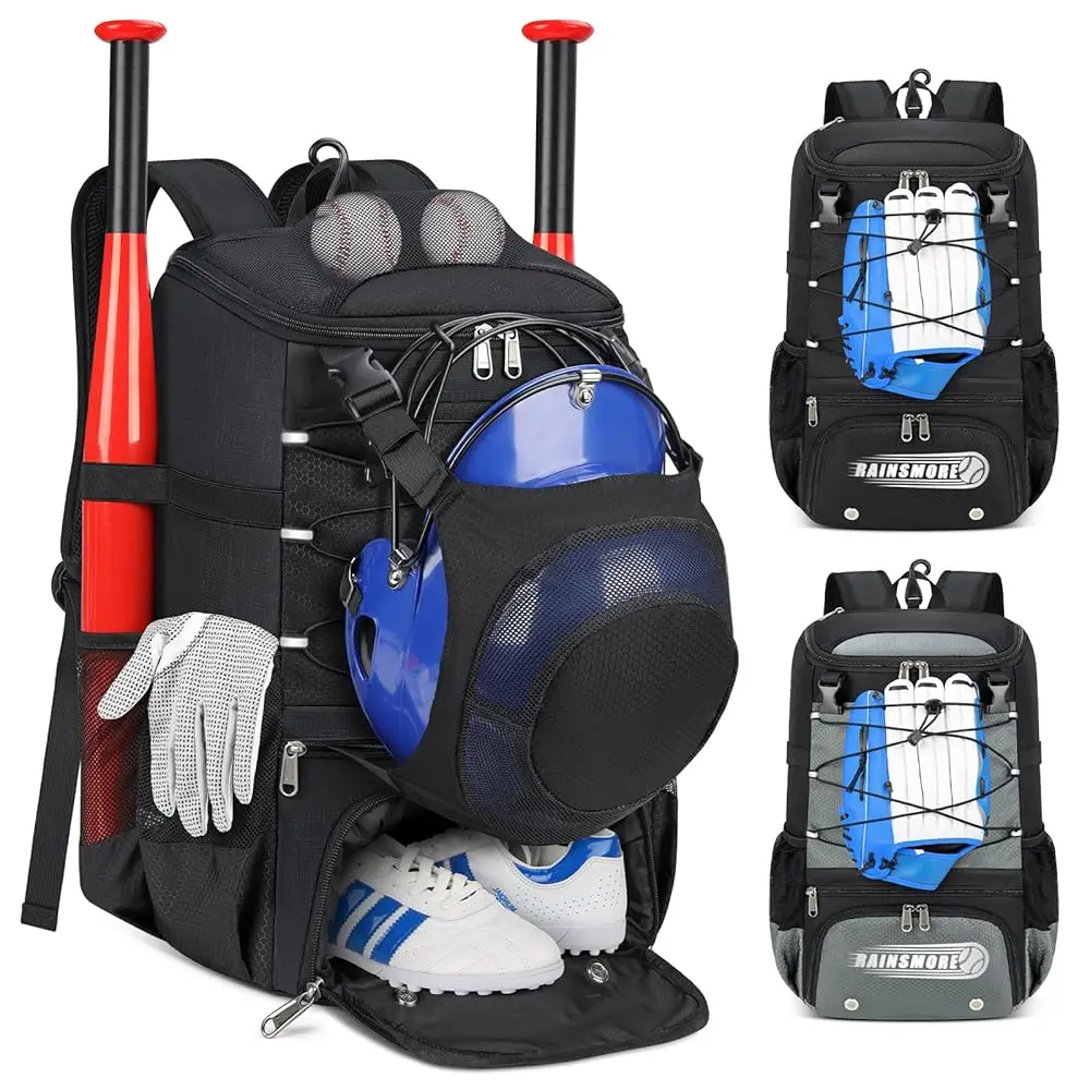 

Baseball Bag for Youth & Adult Lightweight Softball Bat Bag with Shoe Compartment, External Helmet Holder and Fence Hook Wat