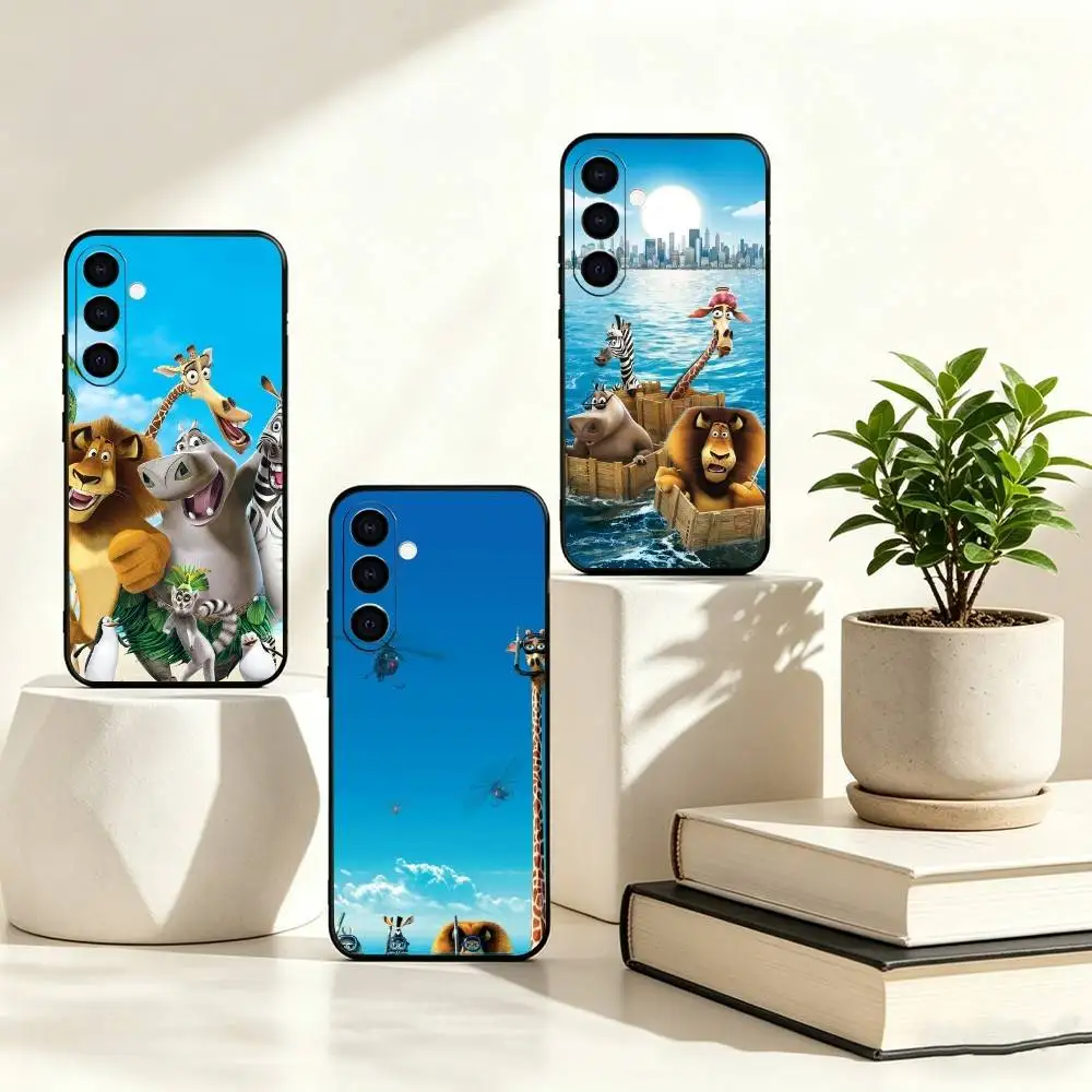 C-Cute cartoons M-MadagascarS Phone Case Black Silicone Soft For Samsung Galaxy A73,A72,A71,A70,A53,A52,A51