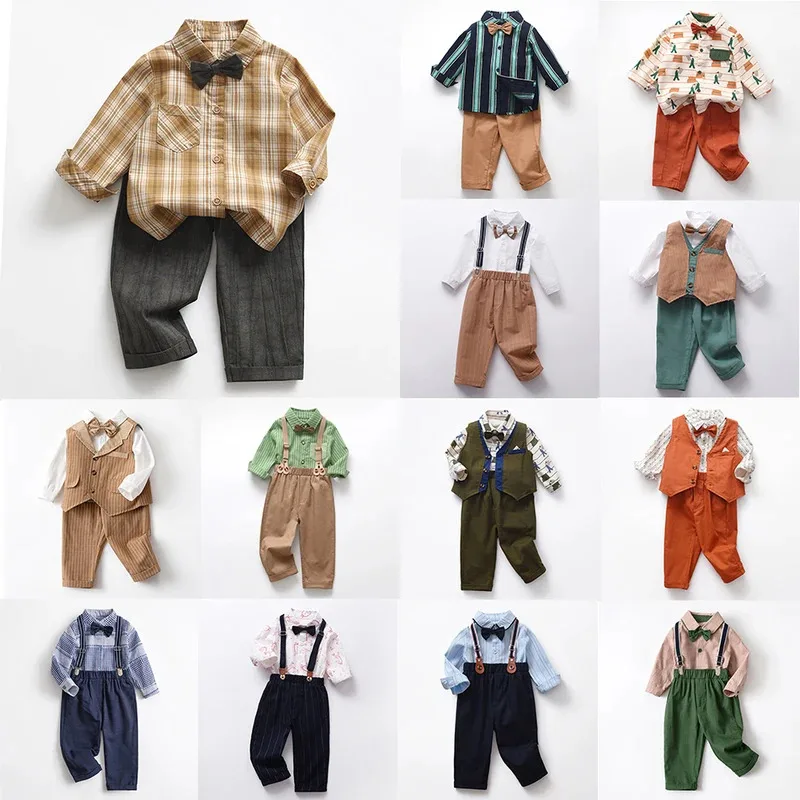 

Toddler Gentleman Suits Baby Boys Formal Cotton Prince Costume Clothes Kids Shirt Pants Vest Bowtie Wedding Birthday Outfits