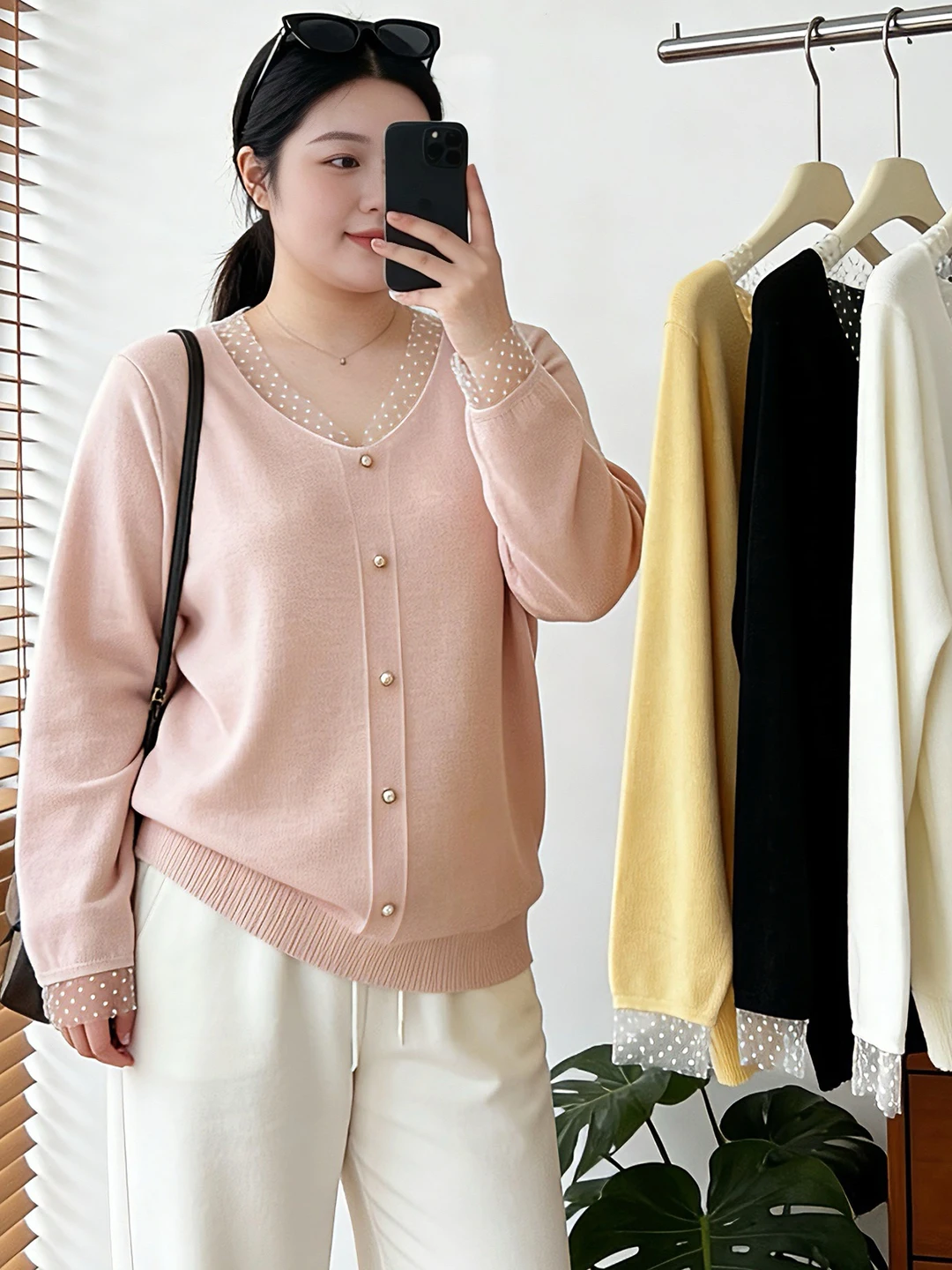 

plus Size Lace Trim V-Ne Knitwear Women Loose Thin Long Sve Base irt Casual Sle Spring Faion plus Size Inner Wear