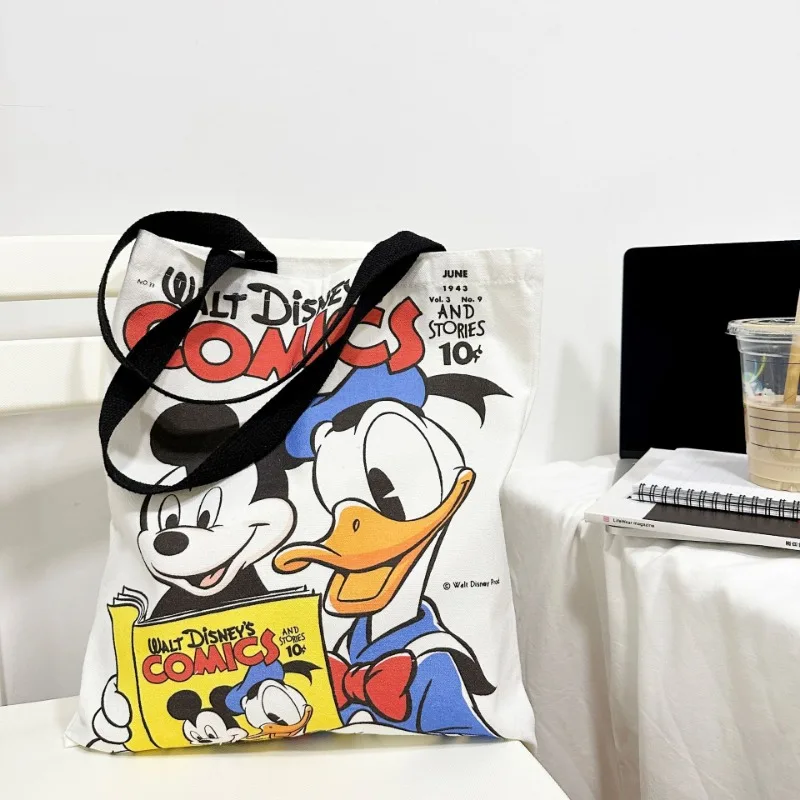 Disney Mickey Canvas Bag Large Capacity Female Student School Bag Tutorial Handbag Donald Duck Cute