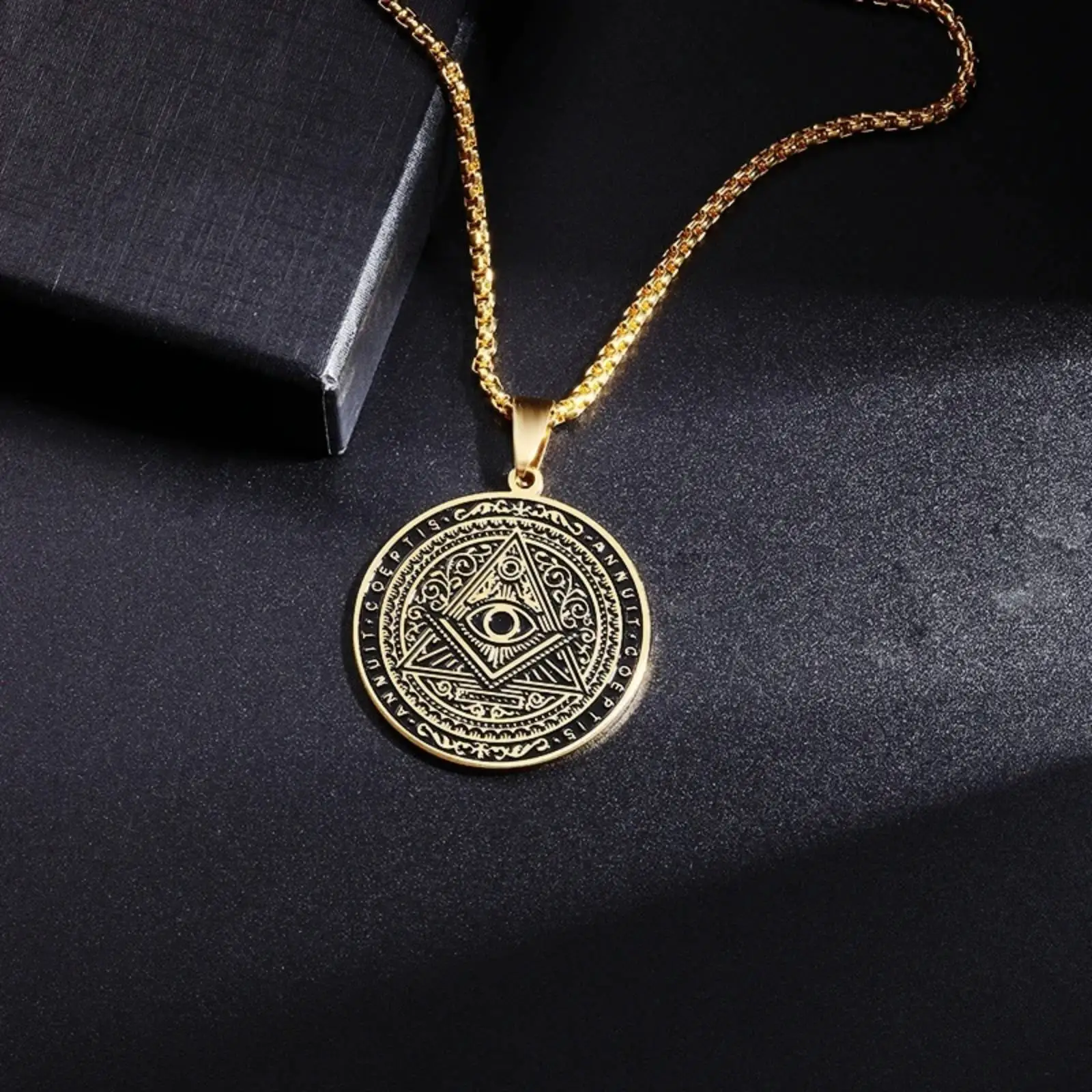 Vintage Allsehende Auge Anhänger Halskette für Frauen Männer Amulett Freimaurer Symbol Edelstahl Schmuck Geschenk – Detail 2