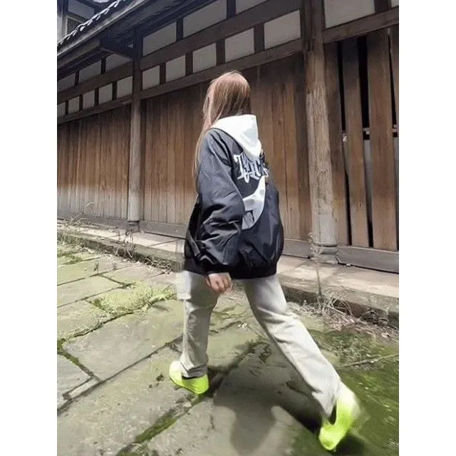 

Retro Street Pilot Printed Jaet Loose ex Spring Summer Baseball Sle Casual Coat for Couples Youth Faion Windproof