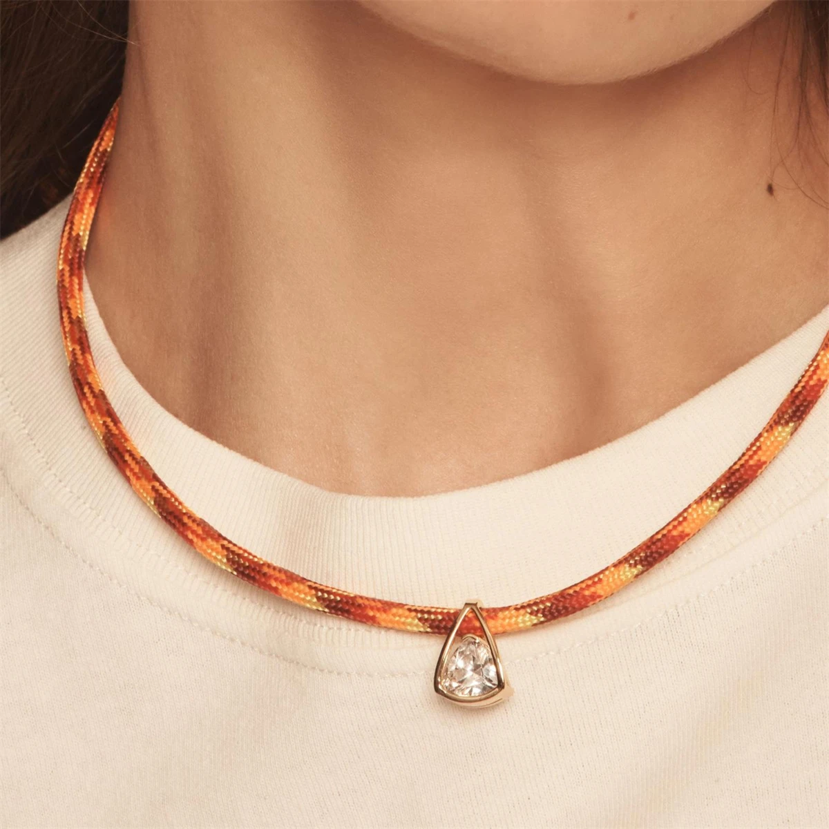 Hot selling dopamine woven color rope zircon necklace with personalized retro style, gold-plated color preservation