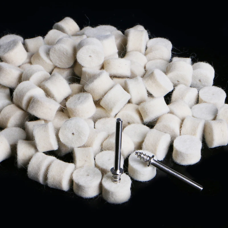 Tampon polissage en feutre laine, 100 pièces, 13mm + 2 tiges pour meule, livraison directe