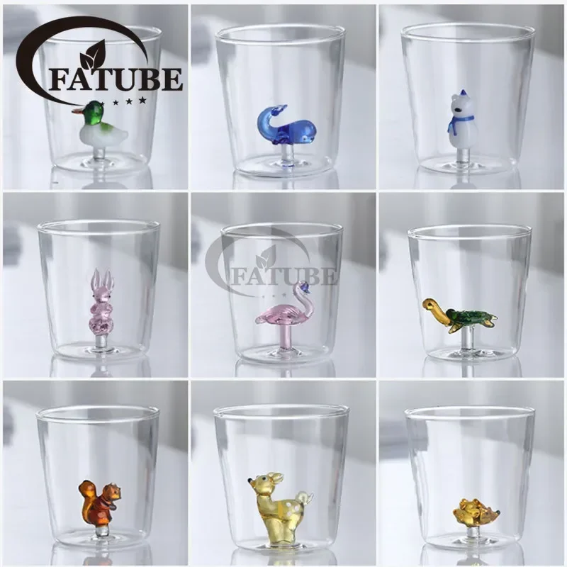 Glass Cup 3D Cartoon Animal Shape Glasses Home Cute Water Coffee Glass Single Layer Cup with Guests Juice Cold Random Color