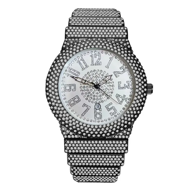 

1pc / lot Men Brand Watches Fashion Casual Alloy Band Luxury Diamond Golden Date Quartz Designer Watch Silver Relogio Masculino