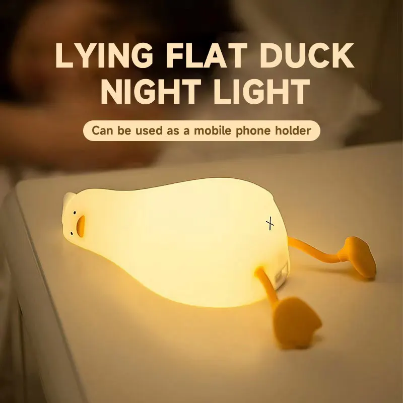 

Cute Lying Flat Duck Night Light LED Lazy Duck Lamp Squishy Extra Duckie Decor Gift Dimmable Fun Ducky Lay Lamp phone holder