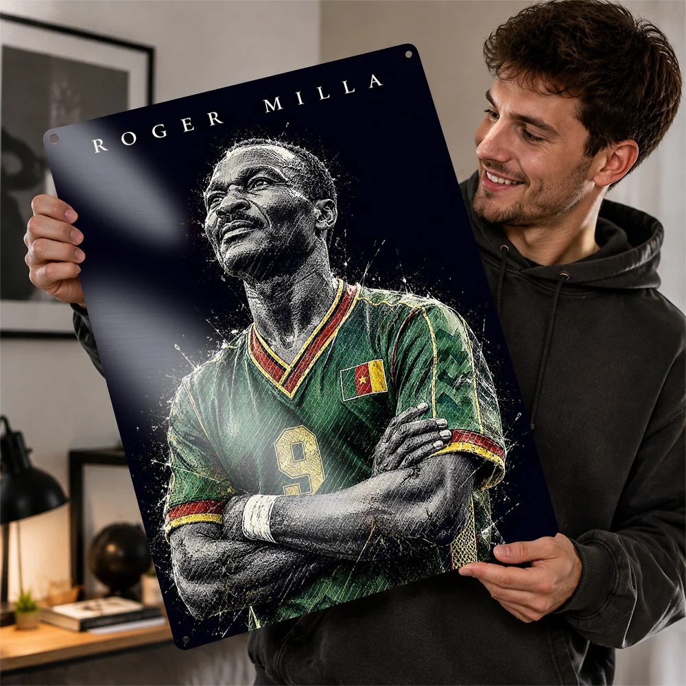 Roger Milla Football Printed Poster Personalized Aluminum Metal Sign Matchday Hero Style Wall Art Ideal For Office Or Home Gym