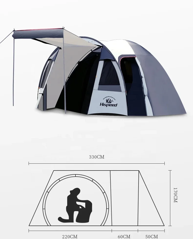 Family Outdoor Big Camping Tents 4 Persons Waterproof Outdoor One-Bedroom One Hall Barraca De Camping