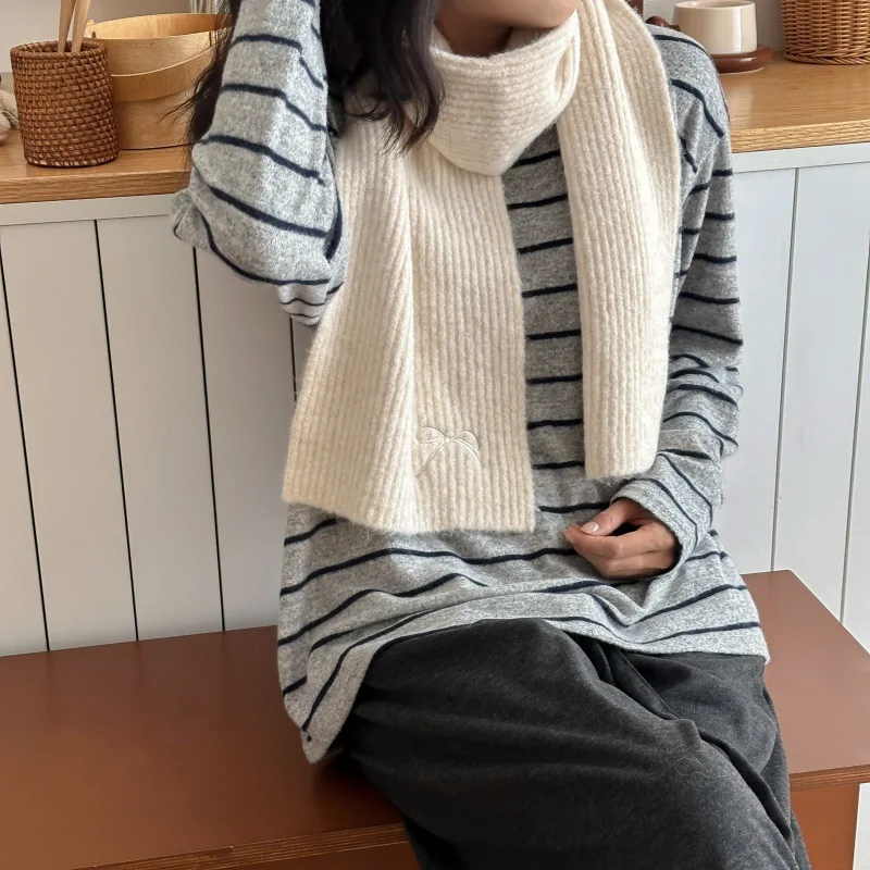 

Простые полосатые шарфы для женщин, 160 см * 22 см, пушистый шерстяной шарф, осенне-зимний теплый шарф