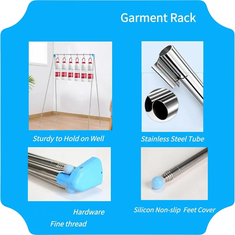 

ABBO-Stainless Steel Portable Travel Garment Rack - Easily Foldable And Compact For Camping, Hotel Rooms, And Laundry Needs