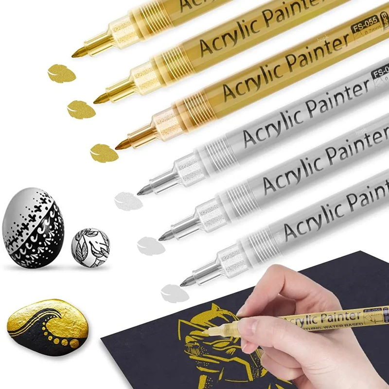 

3Pcs/set Acrylic Markers Paint Pen Black/White/Gold/Silver for Rock Painting, Stone, Ceramic,Tire, Metal, Canvas Extra-fine Tip