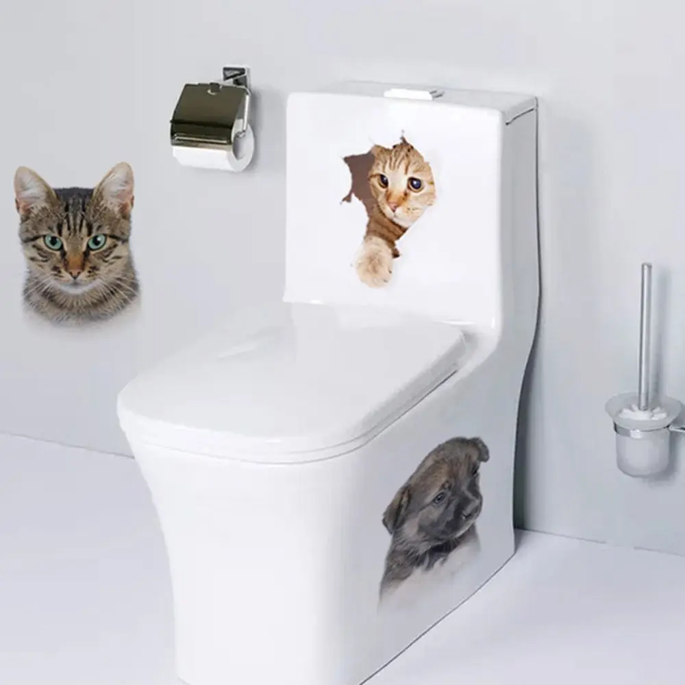 Toilet Stickers 3D Cat Vivid Wall Sticker 2021 Fashion Lovely Animal Pvc Waterproof Decal For Bathroom Toilet Kicthen Decorative