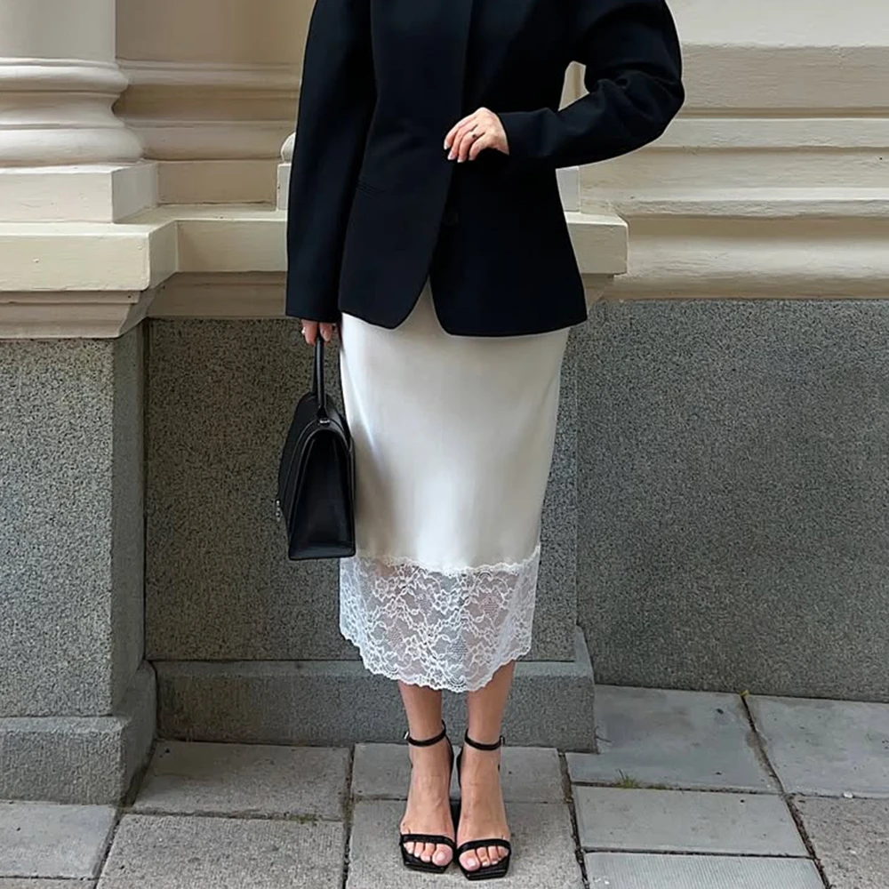 Talenza Elegant Lace Skirt Summer Solid Slim Lace Patchwork Fashion Skirt Luxury Casual High Waisted Office Lady Female Skirt