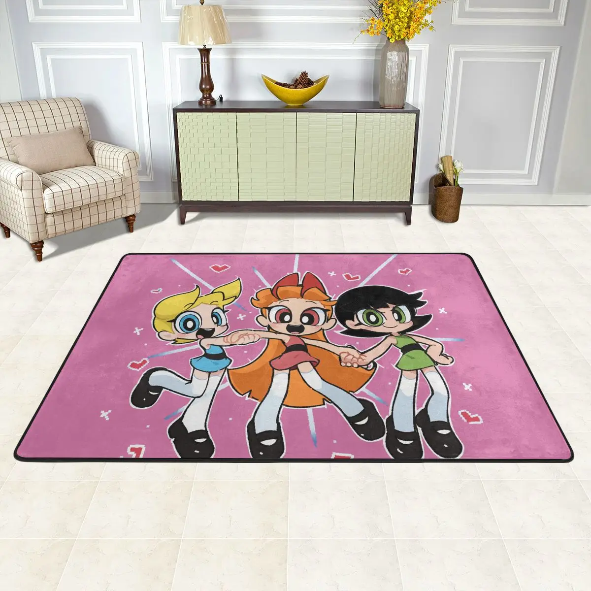 Non-slip Kitchen Carpets The Powerpuff Girls Carpet For Living Room Entrance Door Vintage Protective Floor Carpet Foot Mat