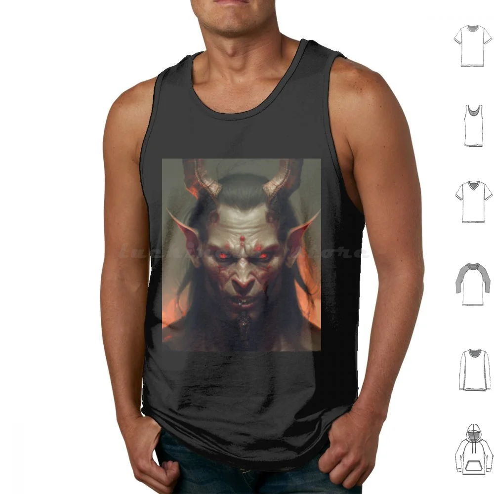 Demon Tank Tops Print Cotton Retro Vintage Horror Funny Coffee Nostalgia Grimreaper Death Baphom Devil Demon Steven