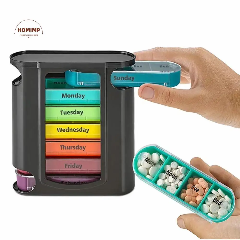 

7 Days Pill Dispenser Box Portable Colorful Sealed Pill Case Large Capacity 28 Grids Medicine Storage Containers Survival Kit