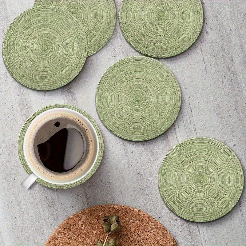 6pcs 4in Round Retro Green Growth Ring Refreshing Wooden Coasters Home Coffee Table Wooden Bar Mugs Glass Beer Cups Holiday Gift