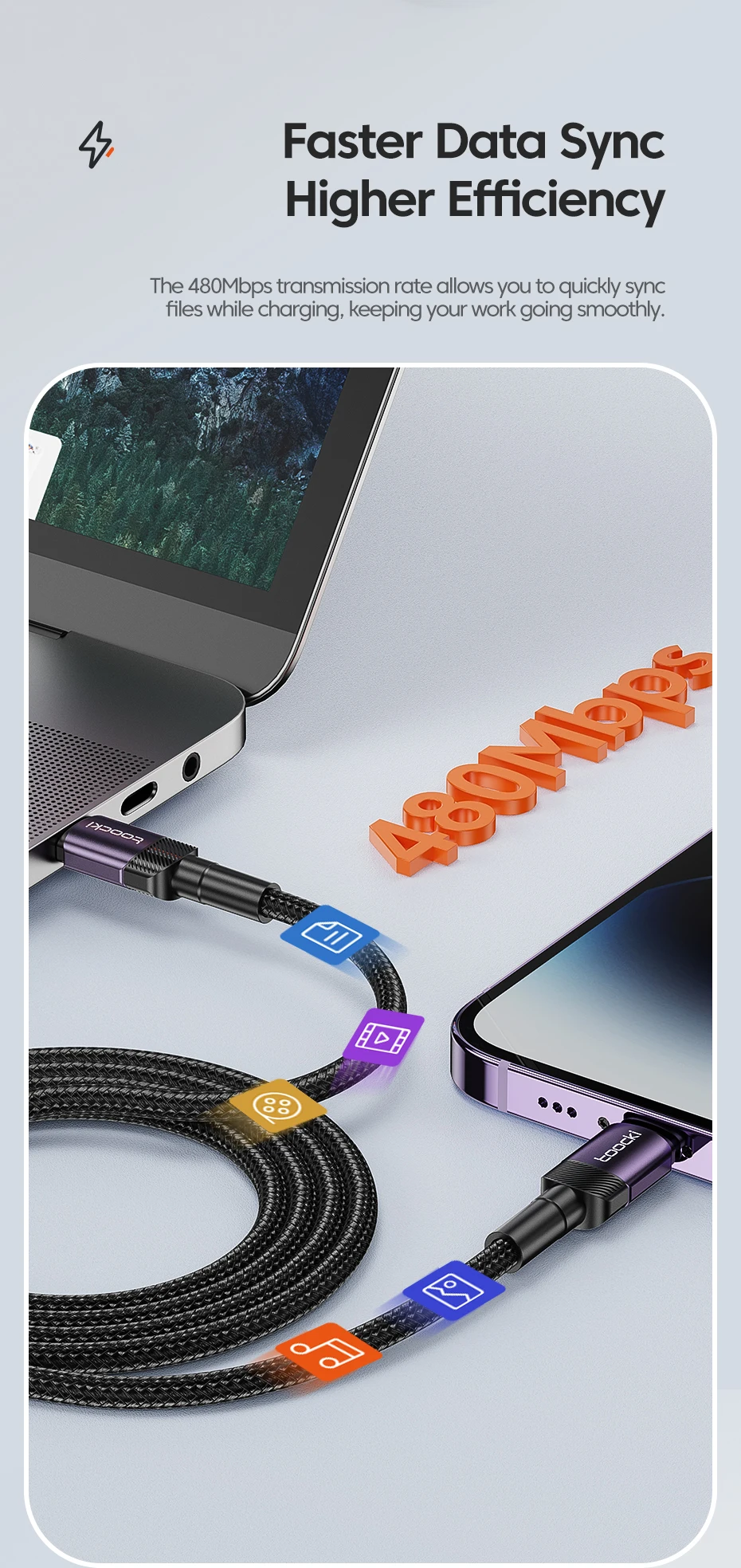 Toocki PD 27W Cable for iPhone 14 13 12 11 Pro Max 8 7 Plus Macbook 2.4A Fast Charging USB C to Lighting Cable Data Wire